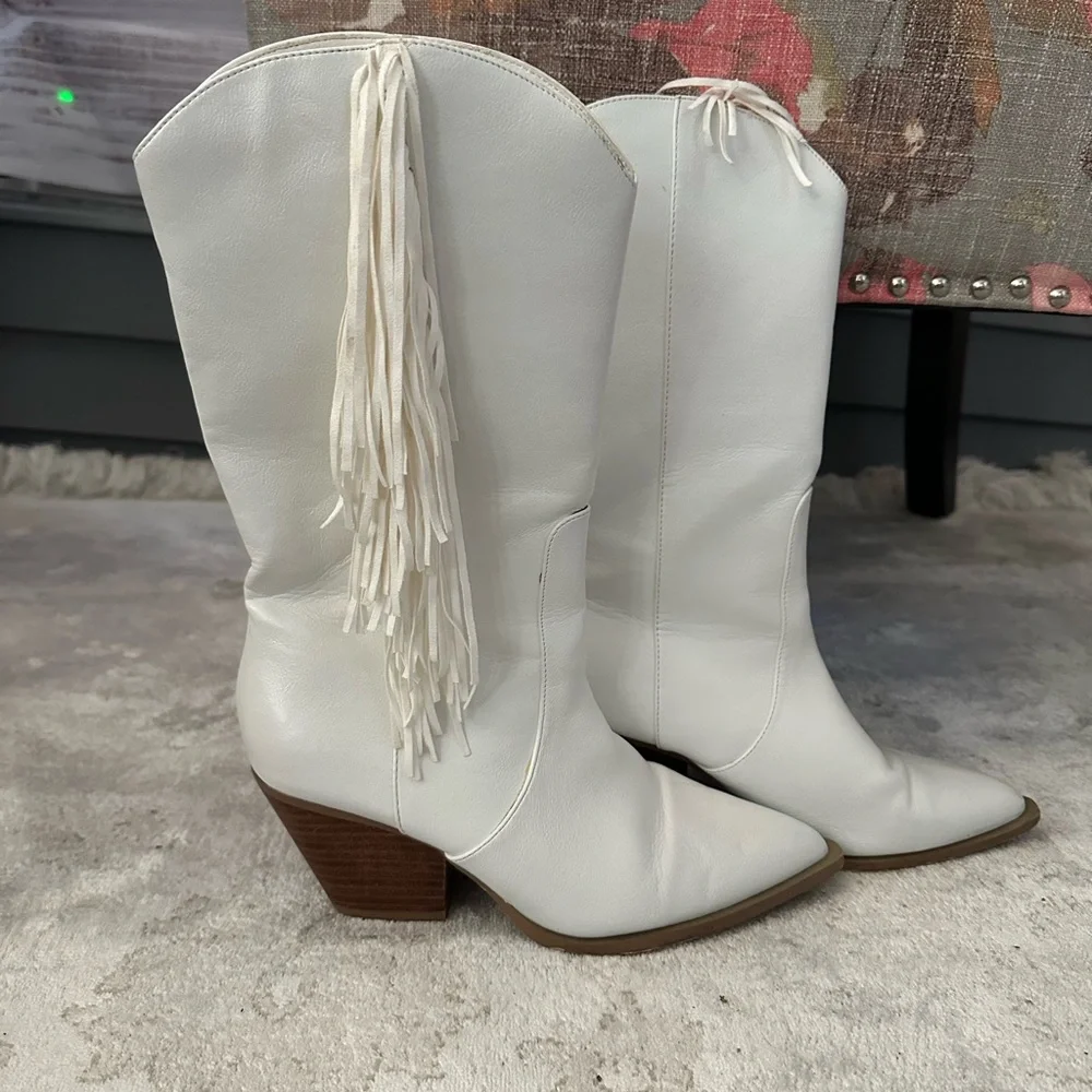 Billini White Fringe Western Cowboy Boots 7 - Picture 3 of 6